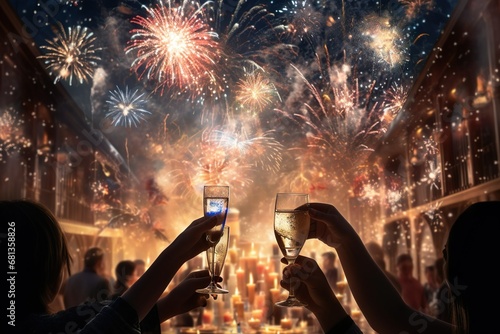 friends enjoying together celebrating happy new year party at night 