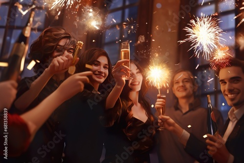 friends enjoying together celebrating happy new year party at night 