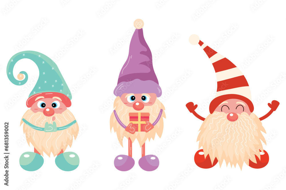 Set of New Year gnomes on white background Set of New Year gnomes on white background