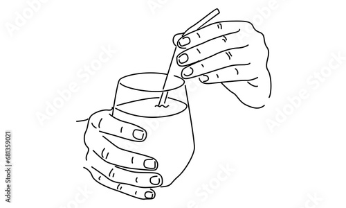 line art of hand holding martini glass