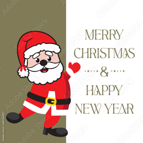 Santa Claus Cartoon Character Showing Merry Christmas Tittle Written in Blank Space. Vector Illustration 
