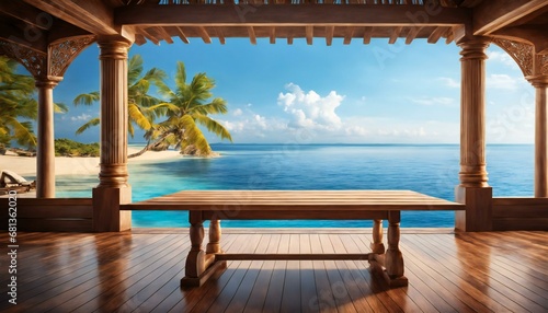 beautiful sea background with table in front  vacation and hotel concept