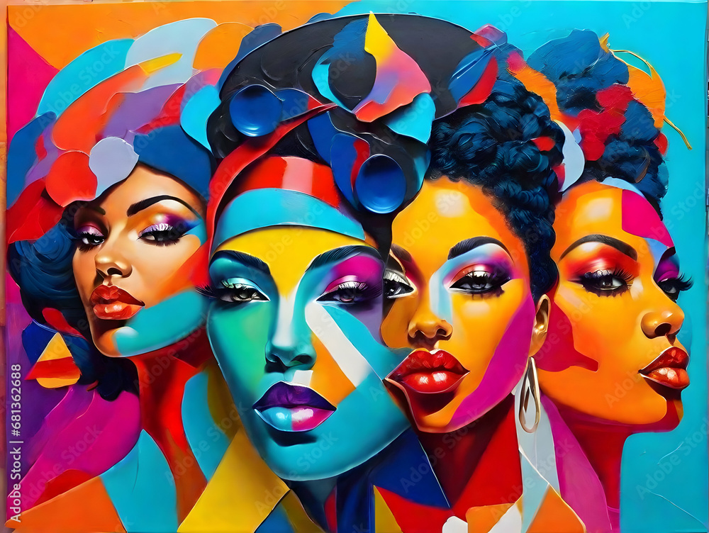 highly quality acrylic oil paint  group of a African  modeling faces. 