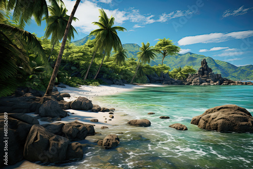 Tropical Island Paradise View - Generative Ai