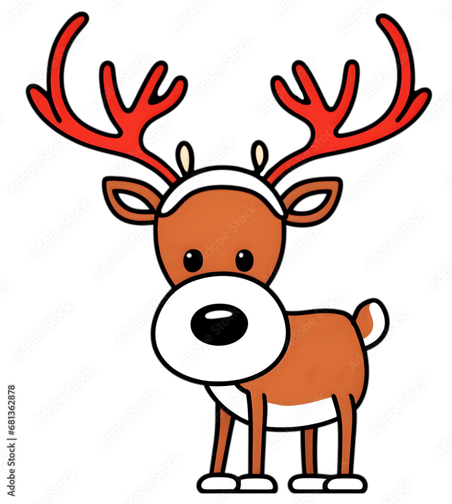 a Cute christmas reindeer, simple line art with color, on white background, watercolor a Cute christmas reindeer, simple line art with color, on white background, watercolor