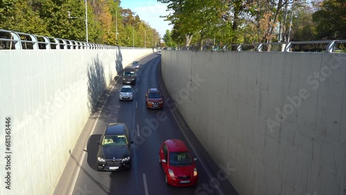 road traffic in the passage from Piata Presei, Bucharest, Romania. 4k video made on November 21, 2023. photo