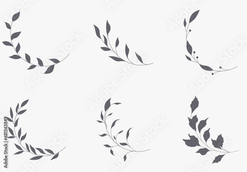 Leaf and Branch Frame hand drawn style.  Leaf black and white frame of twigs leaves.  Frames for the Valentine’s Day, wedding decor, logo and identity template. © yoojin