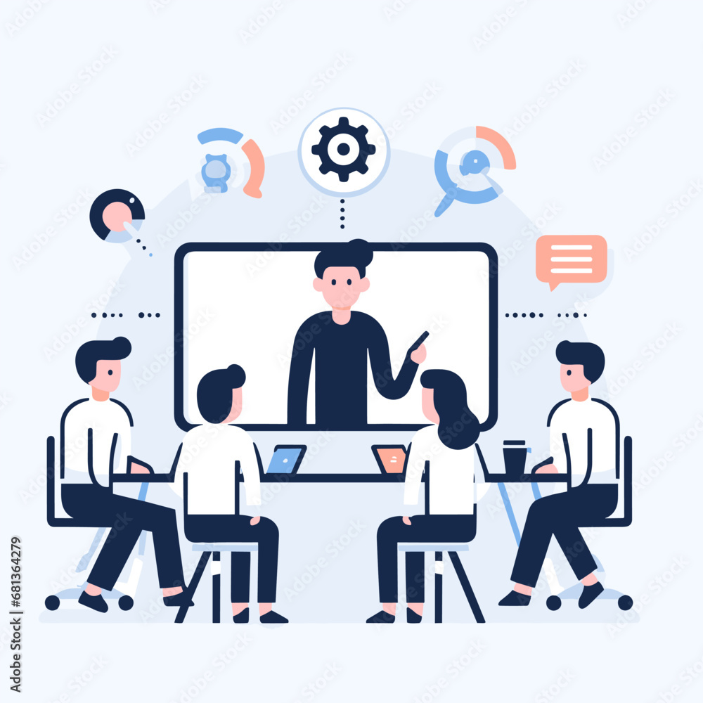 Group business team video conference meeting online and business people brainstorming concept, Vector illustration Group business team video conference meeting online and business people brainstorming concept, Vector illustration