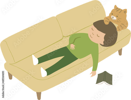 Sleeping child and cat watching over it