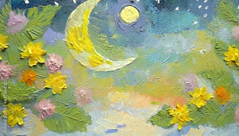happy holiday, merry christmas, moonlit night, oil painting, illustration
