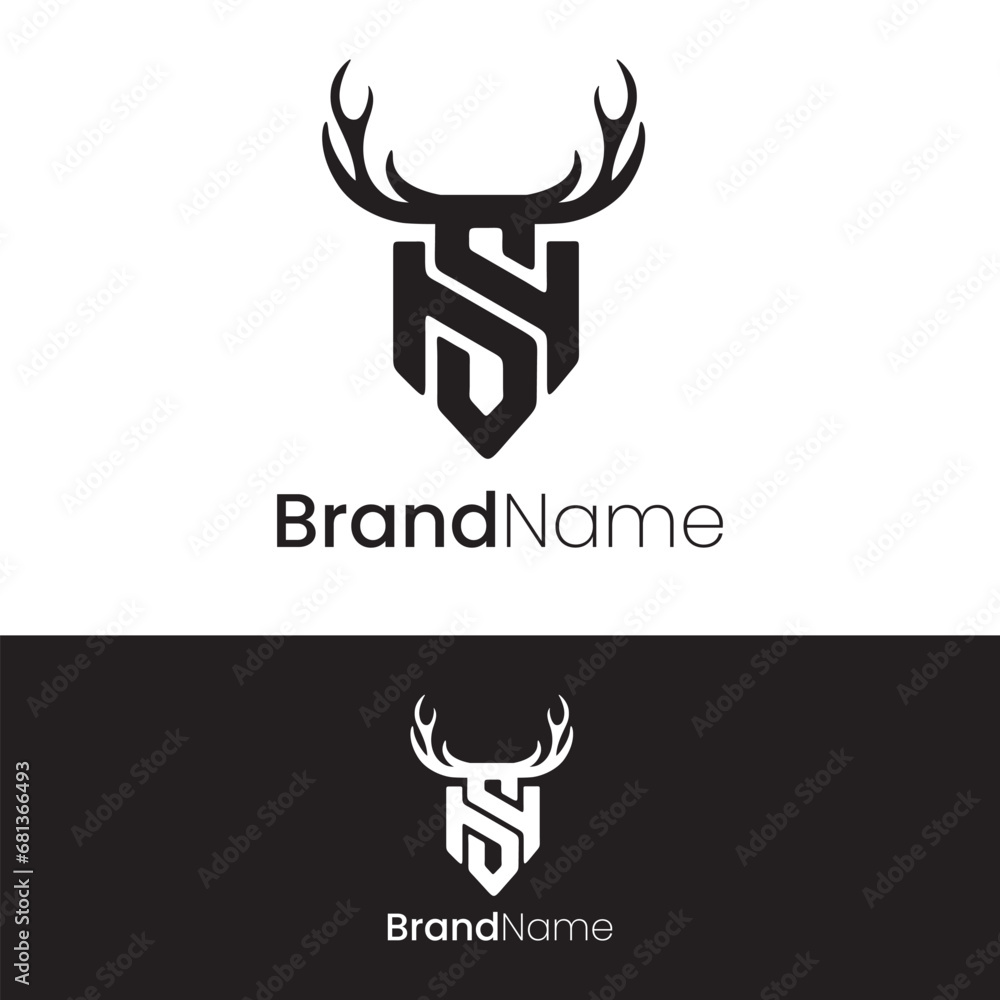 Letter SN SH Deer Antlers Hunting Ranch Logo Letter SN SH Deer Antlers Hunting Ranch Logo
