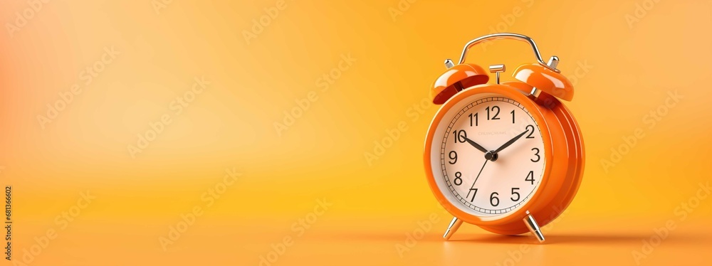 Alarm clock alarm on orange background stock photo, in the style of rendered in unreal engine - obrazy, fototapety, plakaty 