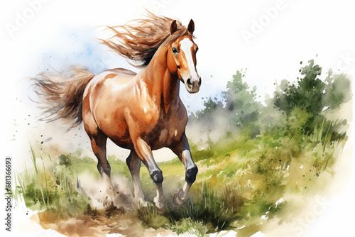 a horse in nature in watercolor art style