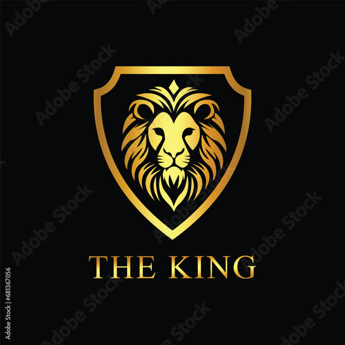Fototapeta Naklejka Na Ścianę i Meble -  lion head shield logo design isolated on black background