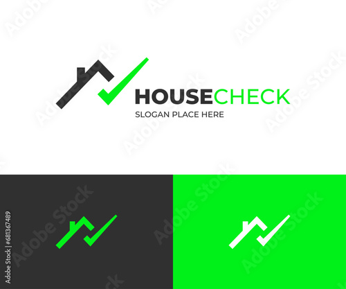 Real estate with check mark vector logo.