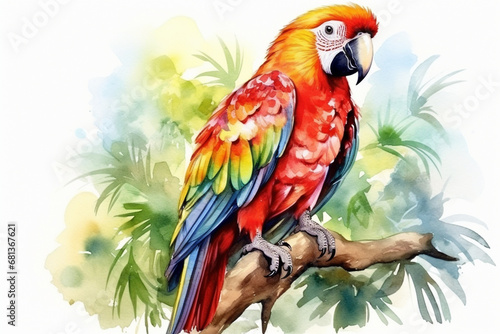 a parrot in nature in watercolor art style