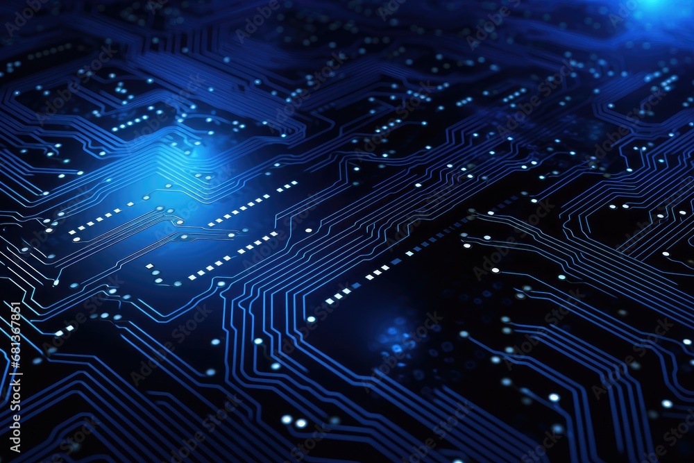 Computer technology image with circuit board background, ideal for various topics related to computers and AI by generated AI