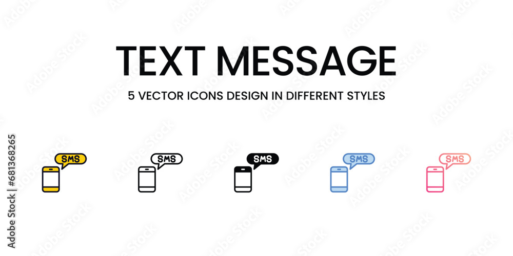 Text Message Icon Design in Five style with Editable Stroke. Line, Solid, Flat Line, Duo Tone Color, and Color Gradient Line. Suitable for Web Page, Mobile App, UI, UX and GUI design.