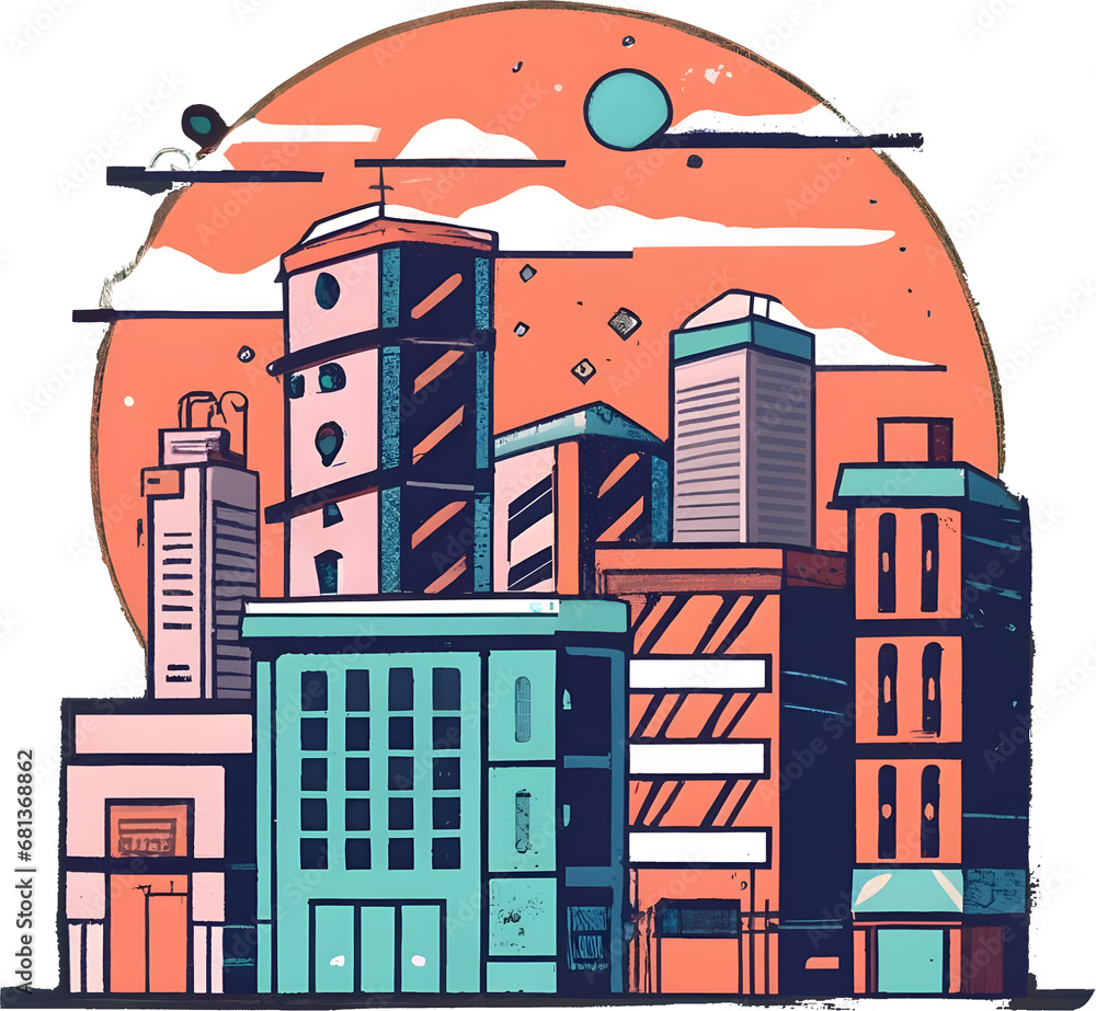 town in the city illustration design, transparent