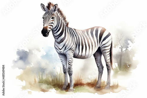 a zebra in nature in watercolor art style