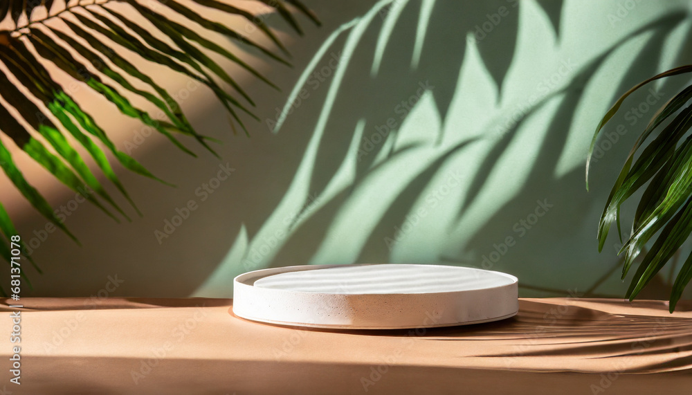 Beauty in Nature: Podium Mockup with Foliage Drop Shadow