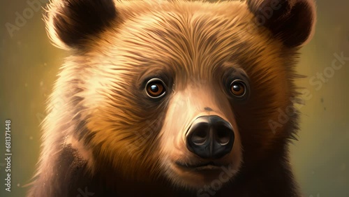 A goofy looking grizzly bear with a mischievous glint in its eye. Cute creature. .