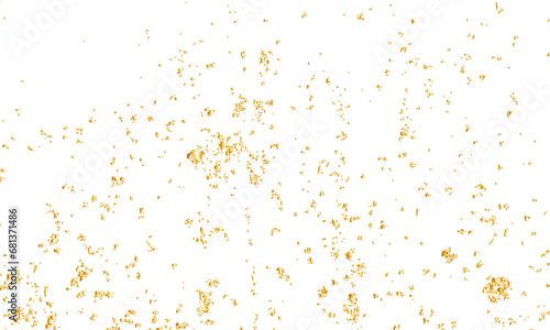 Luxury gold sparkle confetti glitter and zigzag ribbon falling down on transparent background.