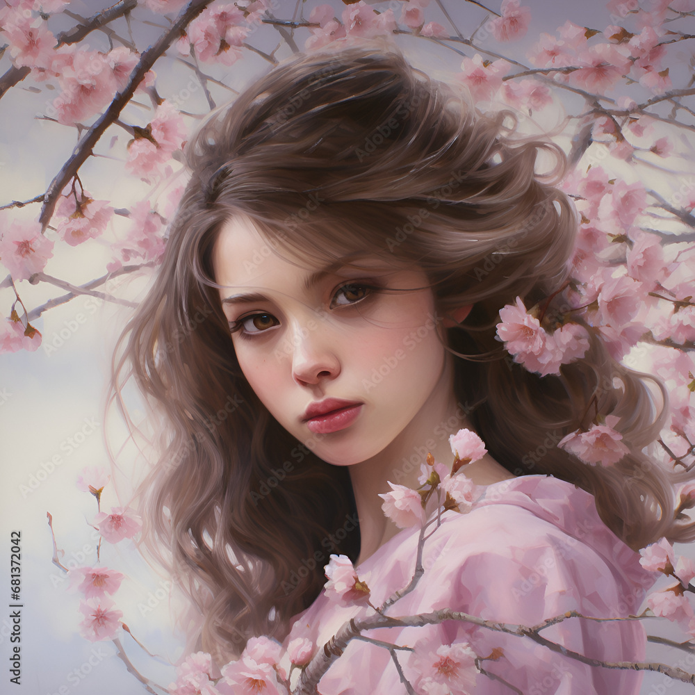 Beautiful Girl Under Cherry Tree Pretty Girl with Cherry Blossom Beautiful Girl Under Cherry Tree Pretty Girl with Cherry Blossom