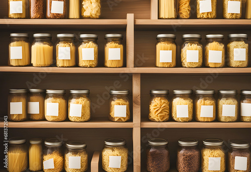 a pantry dry goods cans stockpile shelves canning jars prep pasta food storage shelf cereal large family shopping preserve stock oats cooking preparation storeroom shop beans rice