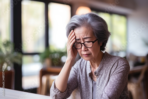 Senior Asian woman feeling depressed and stress, mental health concept