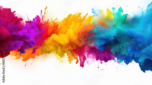 Paint Holi  colorful rainbow Holi paint splashes on isolated white background  explosion of colored powder. abstract background.