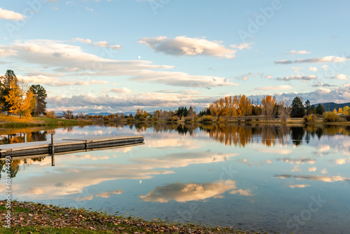 Frenchtown Pond State Park in Montana in beautiful autumn day photo