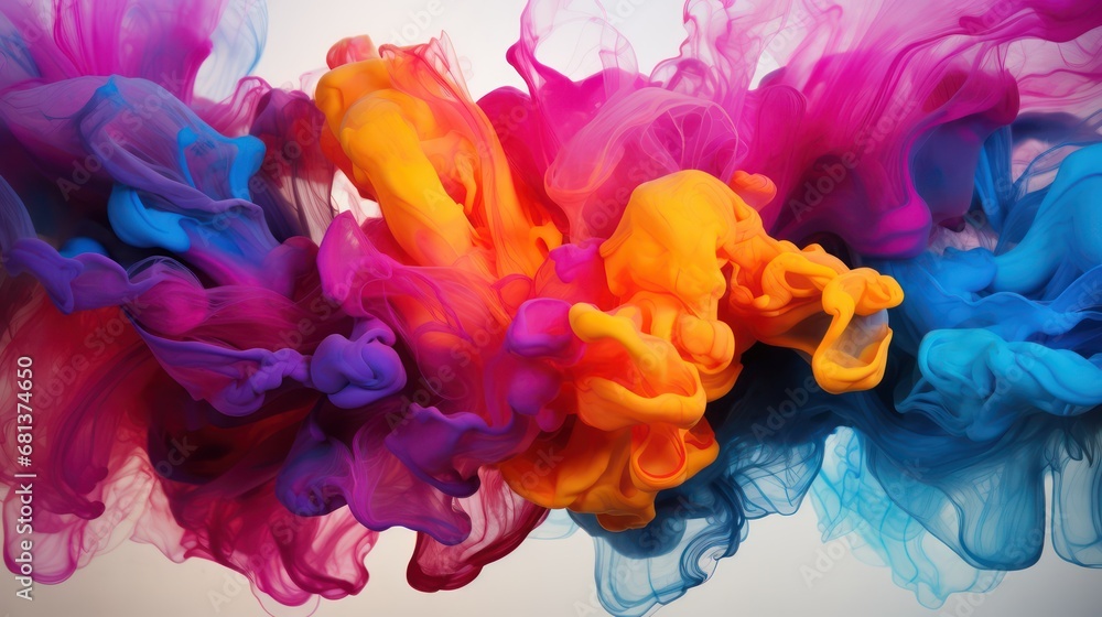 Fototapeta premium A Beautiful abstraction of liquid paints in slow blending flow mixing together gently, colorful, abstract, color, abstract background.