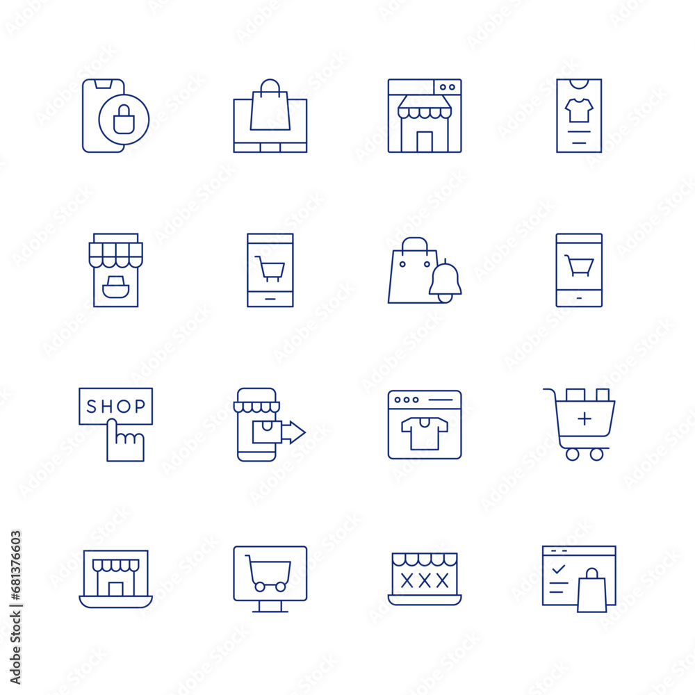 E-commerce line icon set on transparent background with editable stroke. Containing shop, online shopping, online shop, shopping, ecommerce, add to cart.