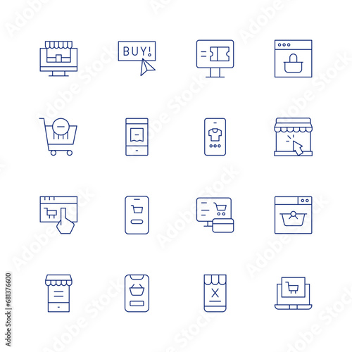 E-commerce line icon set on transparent background with editable stroke. Containing online shop, shopping cart, online shopping, e ticket, buy, online payment, ecommerce, basket, shop.