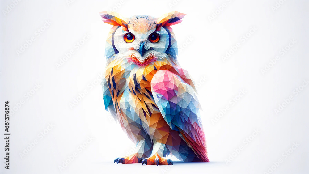 Fototapeta premium Colorful Polygonal Owl. Type V - Generated by AI