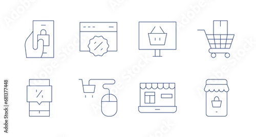 E-commerce icons. Editable stroke. Containing bag, sale, discount, shopping online, web, online shopping, ecommerce.