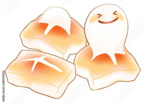 焼いたお餅がふくらんだところのかわいいベクターイラスト