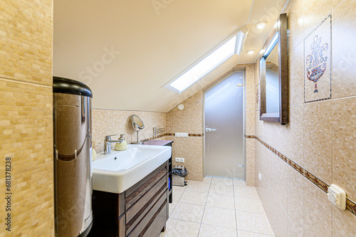 interior apartment room bathroom  sink  decorative elements  toilet