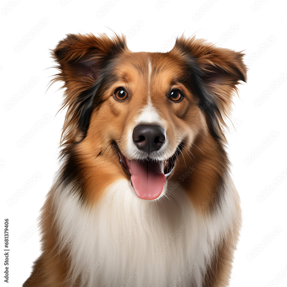 Close up of a border collie dog isolated on white background cutout, PNG file.