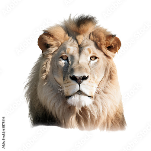 Close-up portrait of a white lion on transparent background cutout  PNG file.