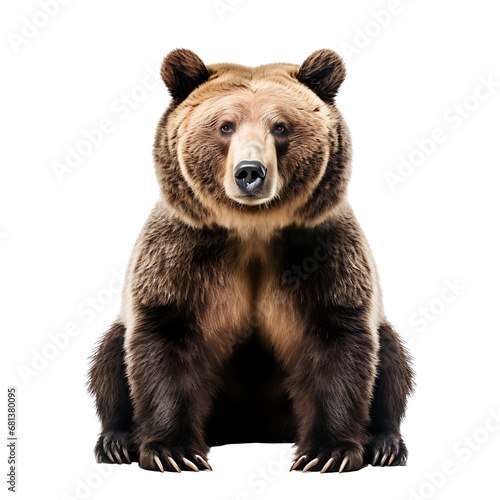 Portrait of a brown bear isolated on white background cutout, PNG file.