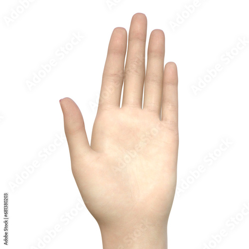 挙手するポーズの女性の手のひら　ハンドパーツ ボディパーツの3Dイラスト