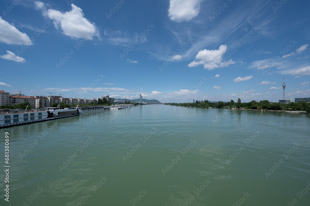 Vienna, Austria - July 5, 2023: river Danube in Vienna