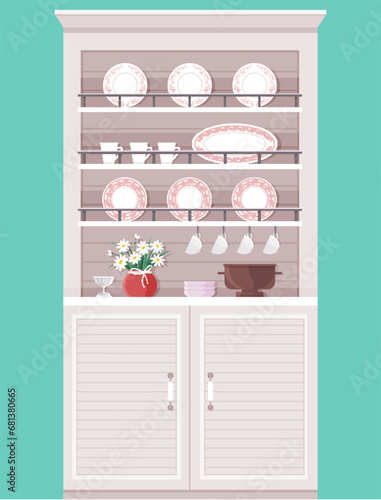 Kitchen dishes vector illustration. Ceramic dishes, adorned with artistry, bring a touch elegance to table Pottery and crockery, as kitchen dishes, add a rustic touch to daily meals Kitchen tools photo