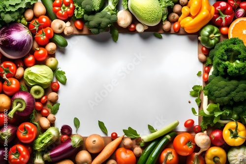 Rama świezi warzywa i owoc odizolowywający na białym tle