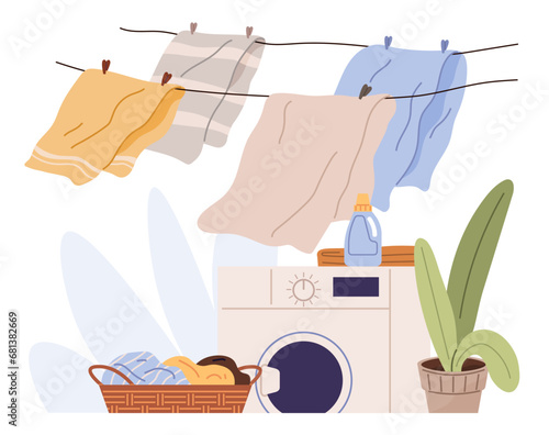 Laundry. Vector illustration. Cleaning heavily soiled clothes requires pre-treatment Proper laundry techniques extend clothing lifespan Sorting laundry by temperature prevents damage Eco-friendly