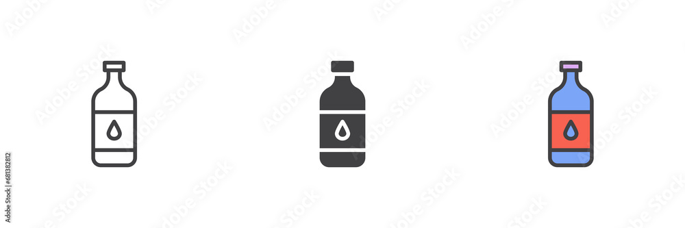 Water bottle different style icon set Water bottle different style icon set