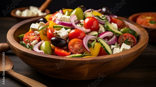 Delicious and Nutritious Greek Salad with Fresh Produce generated by AI tool 