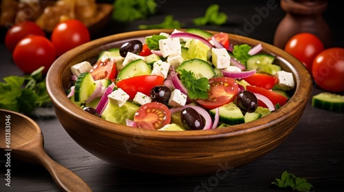 Delicious and Nutritious Greek Salad with Fresh Produce generated by AI tool 